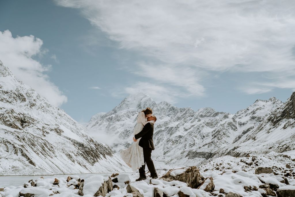 winter snow adventurous mountain elopement wedding