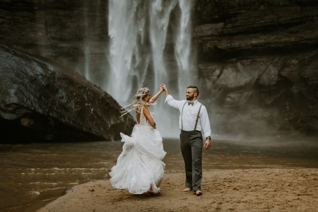 dancing under waterfall