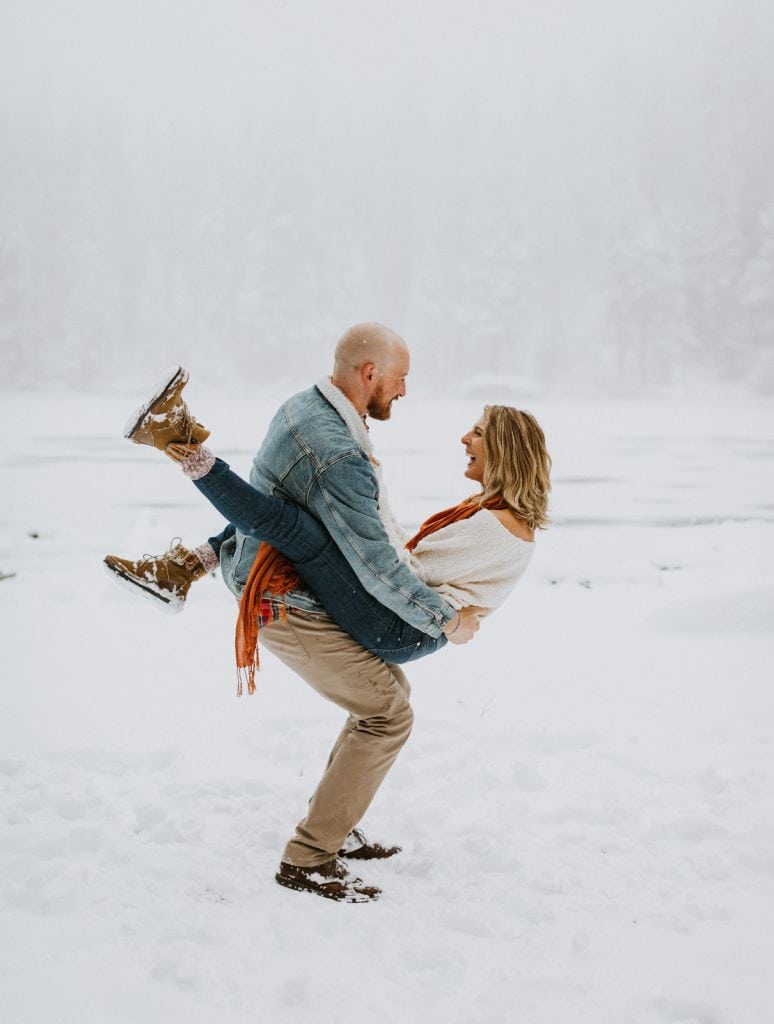 winter snow engagement session rocky mountain national park colorado