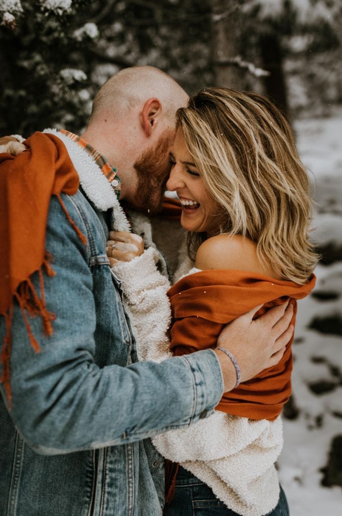 winter snow engagement session rocky mountain national park colorado
