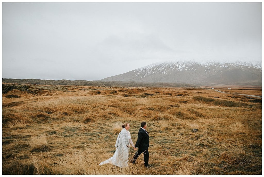 bride and groom adventuring in Iceland