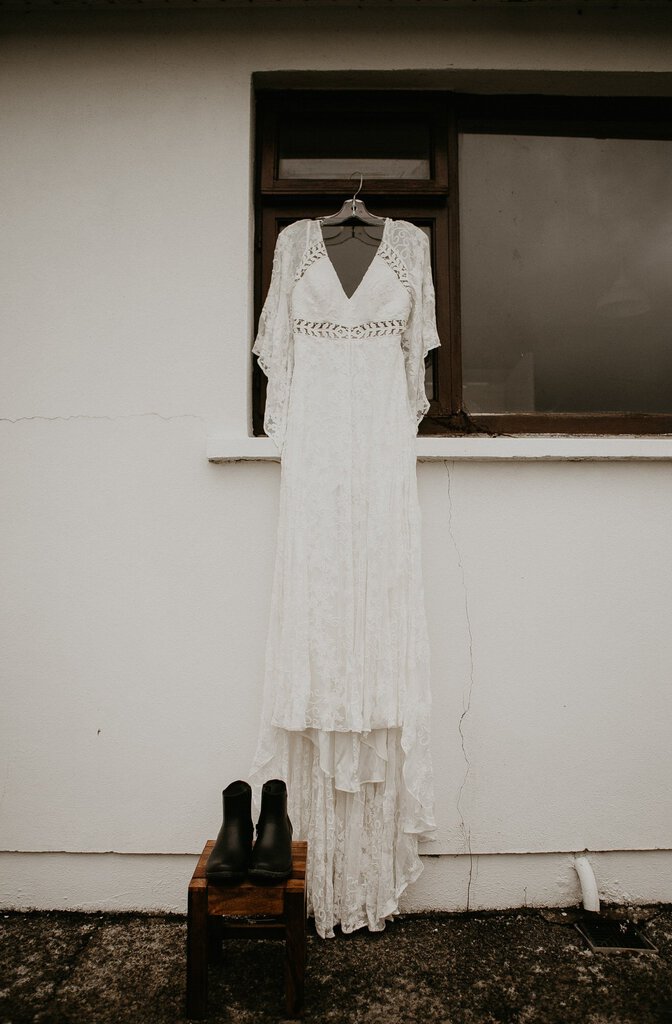 Detail shot of bride's wedding dress.