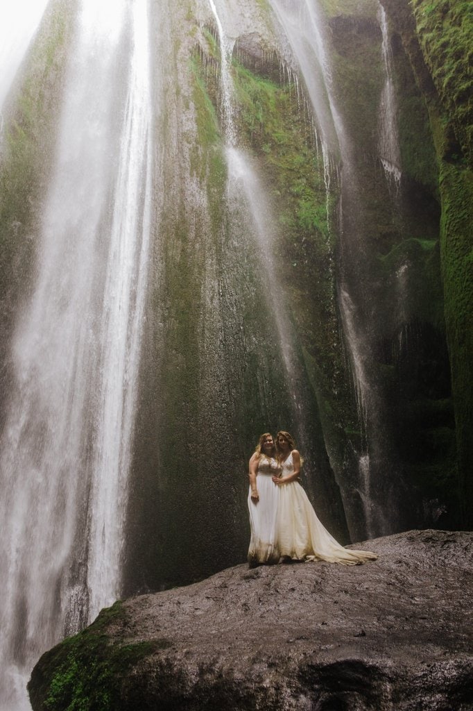 Elopement photography by waterfall.