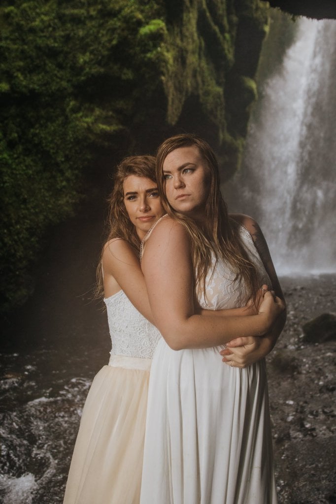 Bridal photo shoot at Seljalandsfoss Cave.