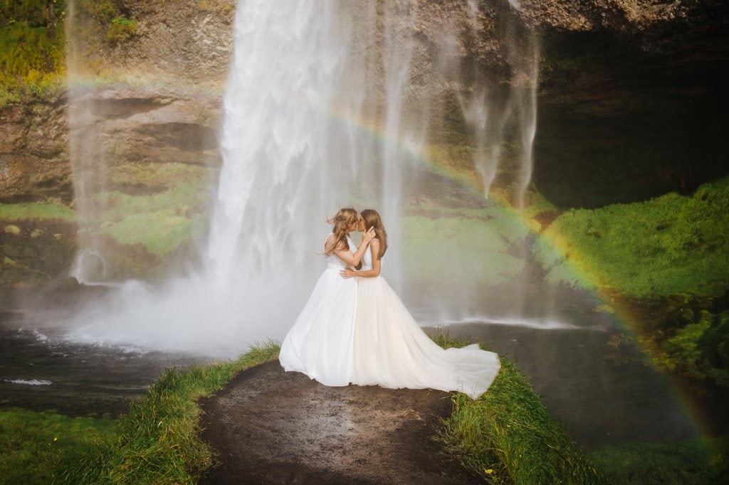 Intimate elopement by waterfall.