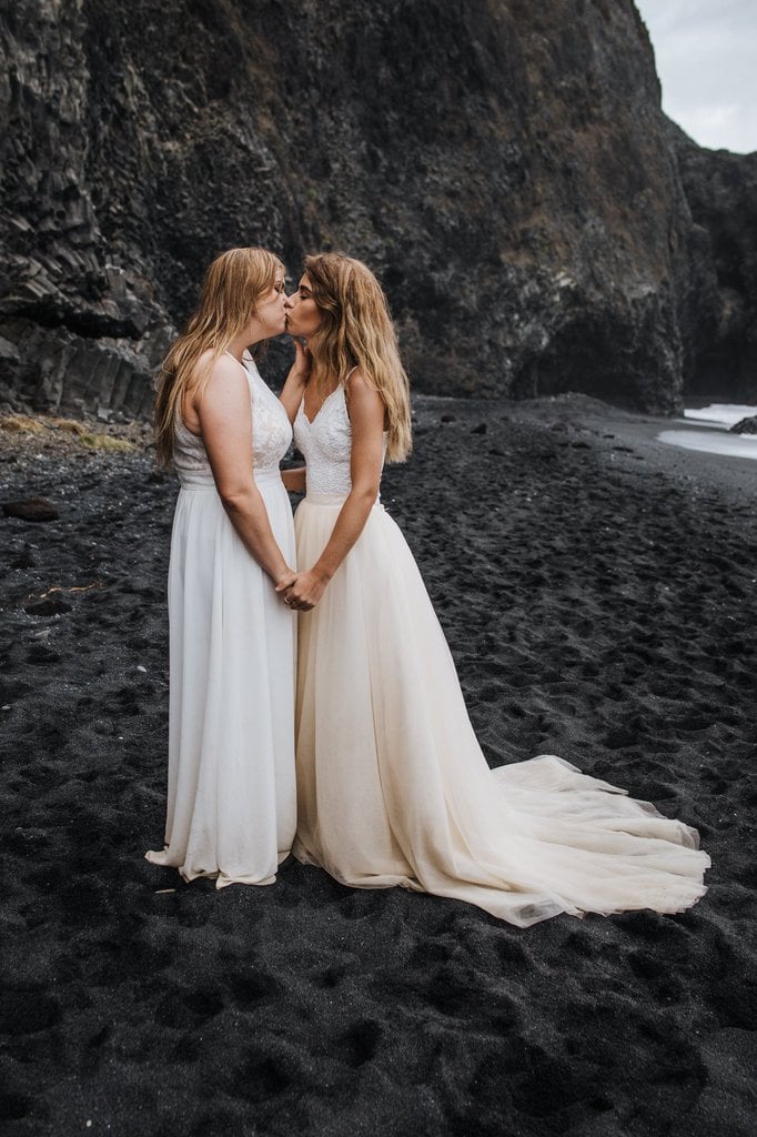 Bridal portrait in Iceland kissing.