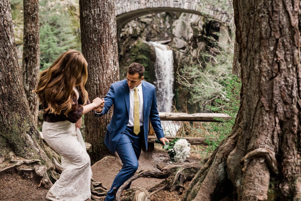 bride and groom venture through Mount Rainier.