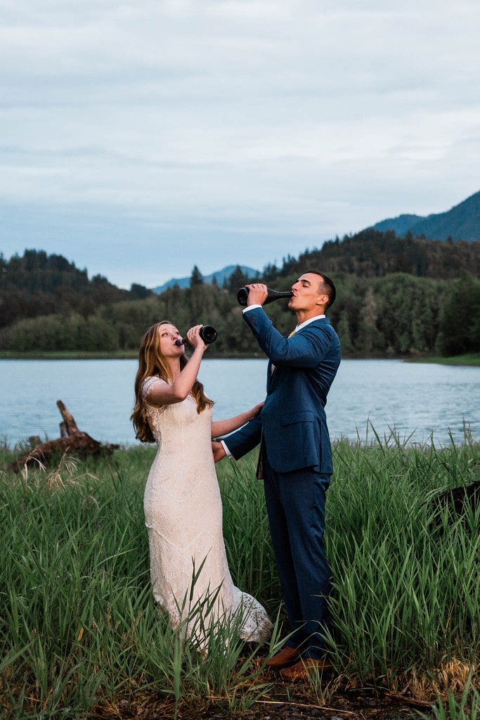 newlyweds toast to their elopement.