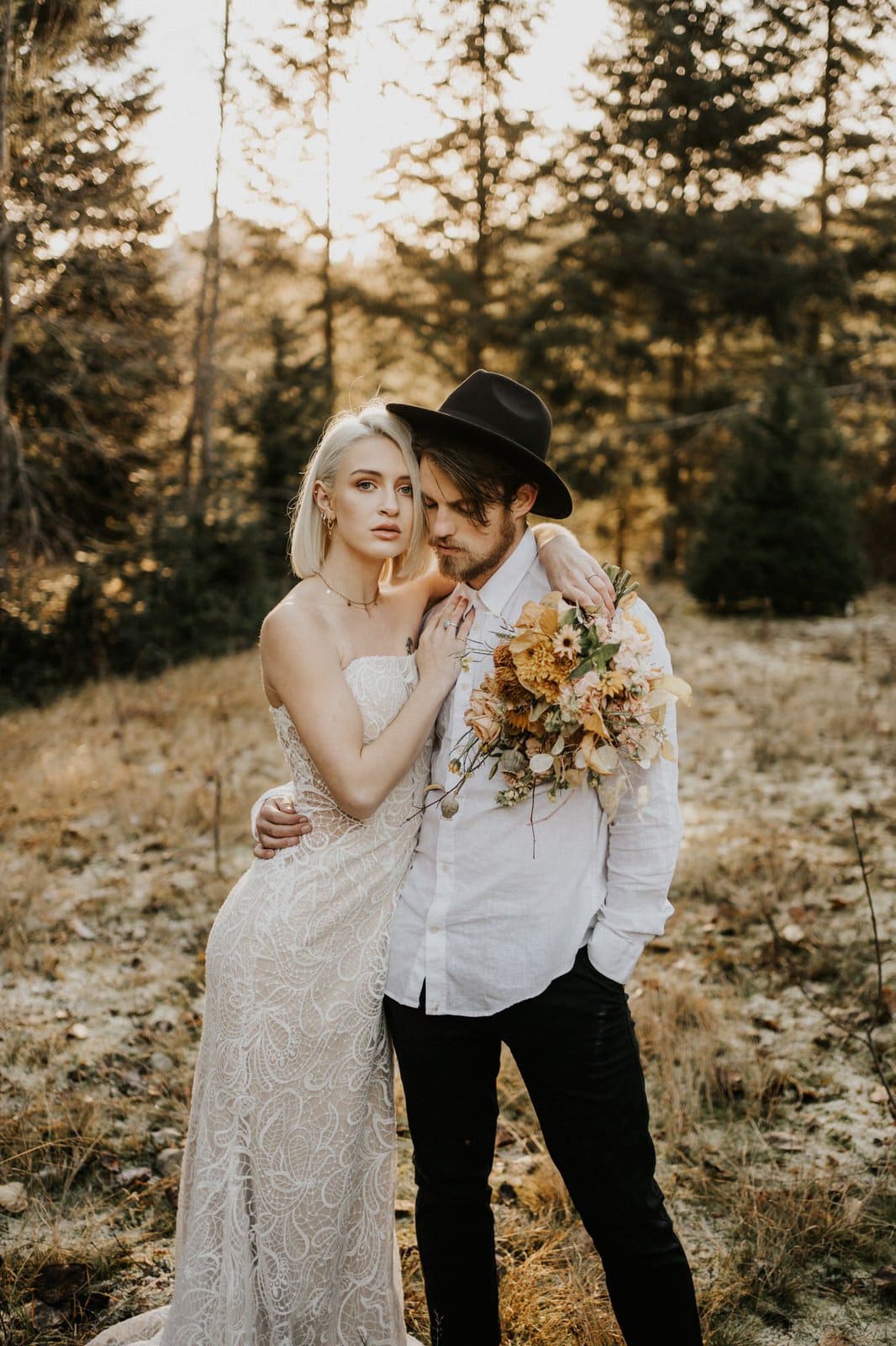 Bride and groom styled intimate wedding.