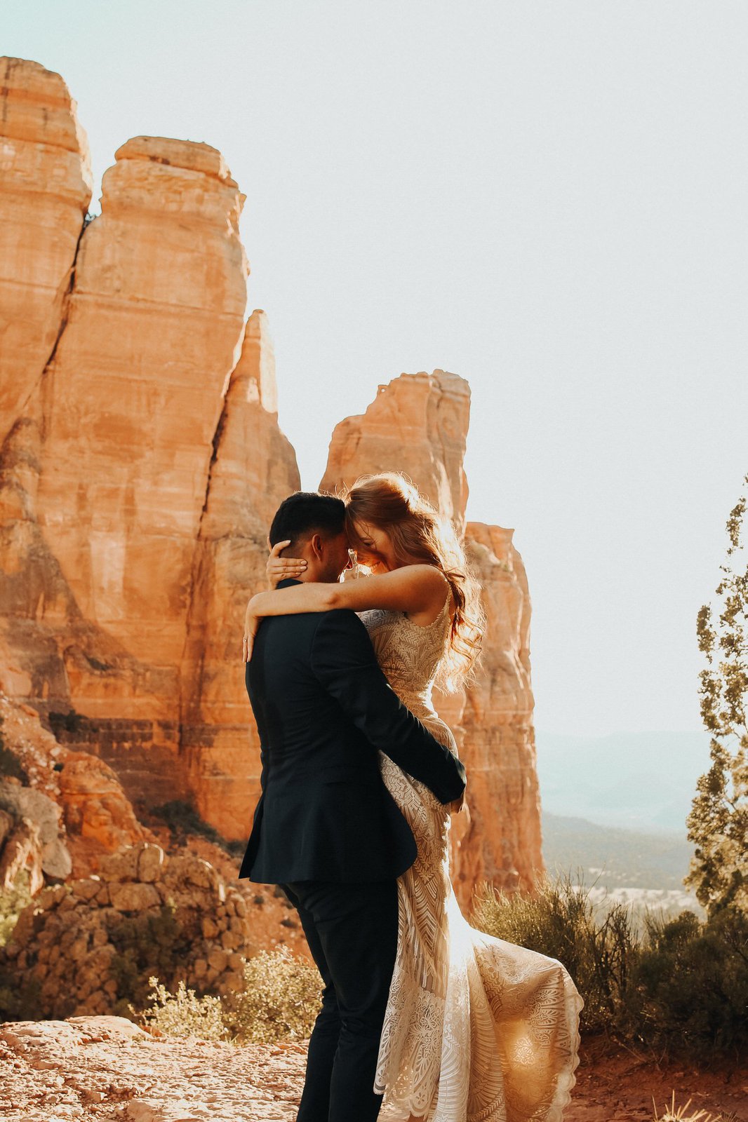 Couple portraits at Cathedral rock in Arizona.