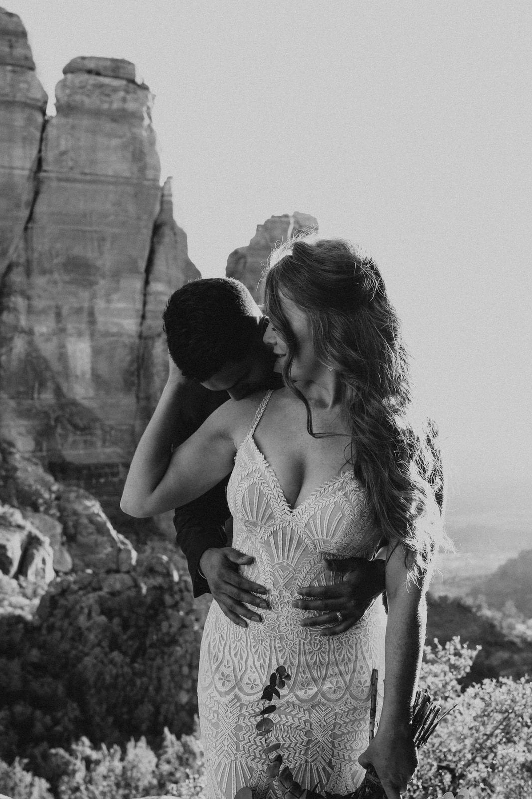 wedding portraits at Cathedral rock in Arizona.