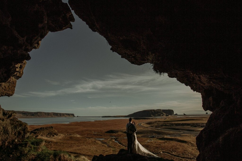Iceland cave elopement portraits