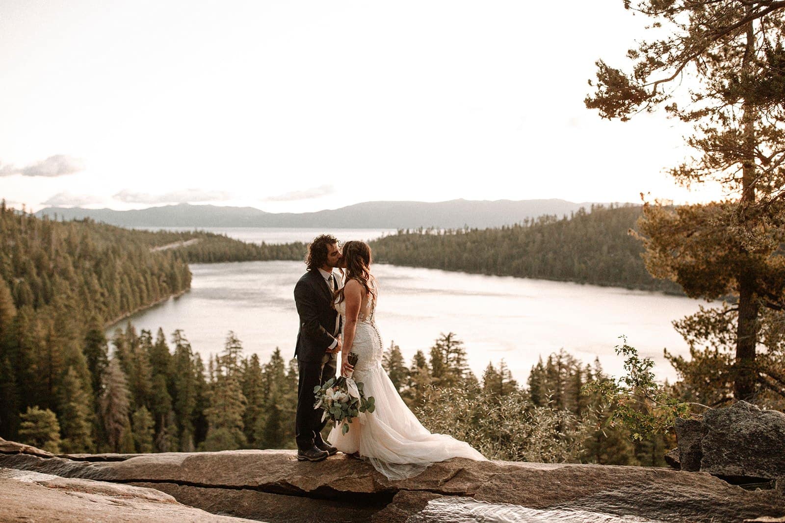 bride and groom at Lake Tahoe