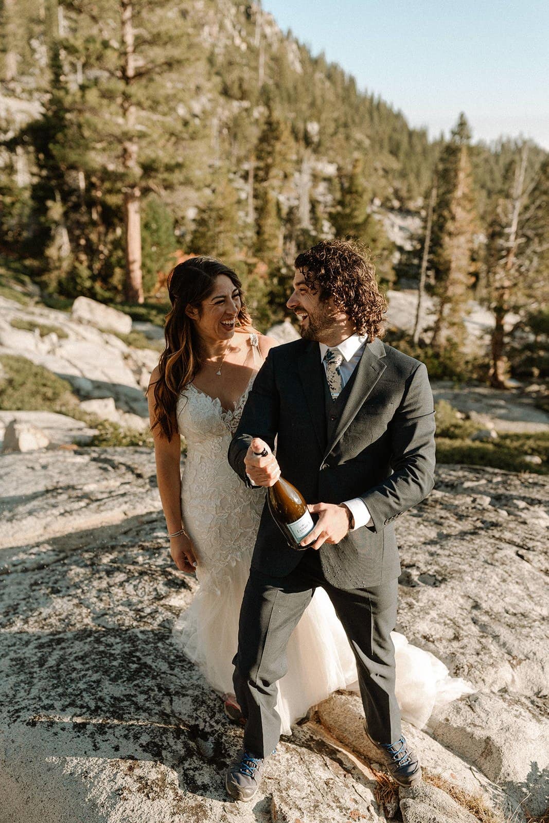 bride and groom celebrating.