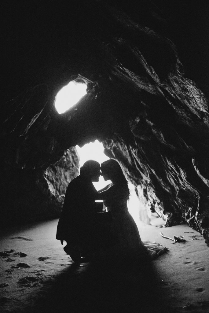 bride and groom in the Big Sur cave.