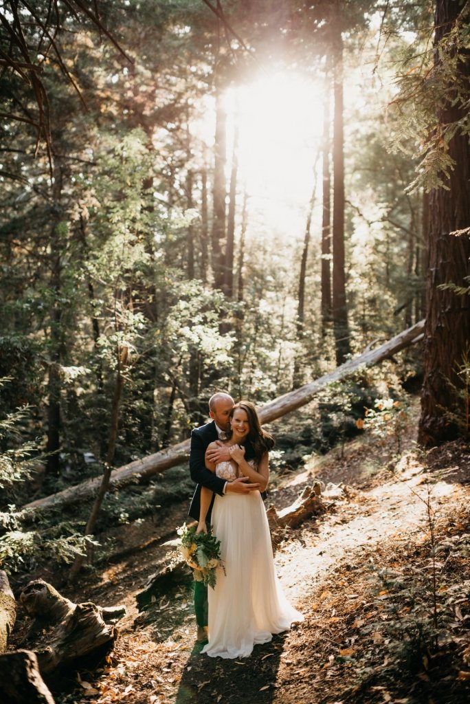 bridal portraits for elopement in redwoods.
