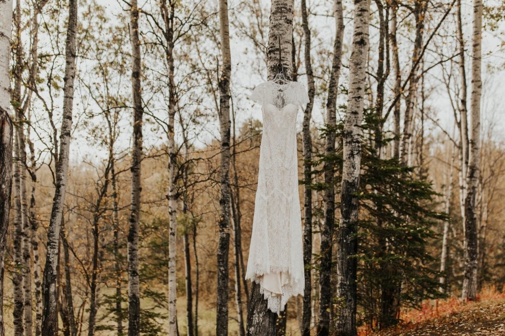 wedding dress in forest